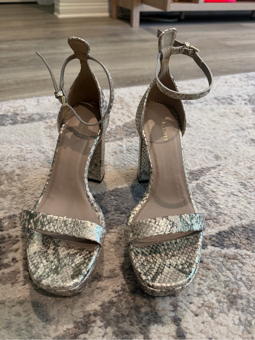 AllSaints Zig Snake Leather Platform Heel Sandal - Picture 3 of 7